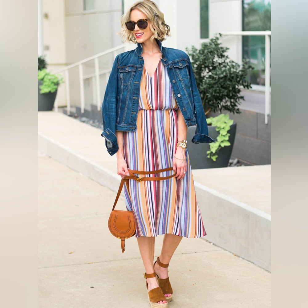 WAYF Sleeveless Blouson Colorful Striped Midi Dress - Picture 3 of 13